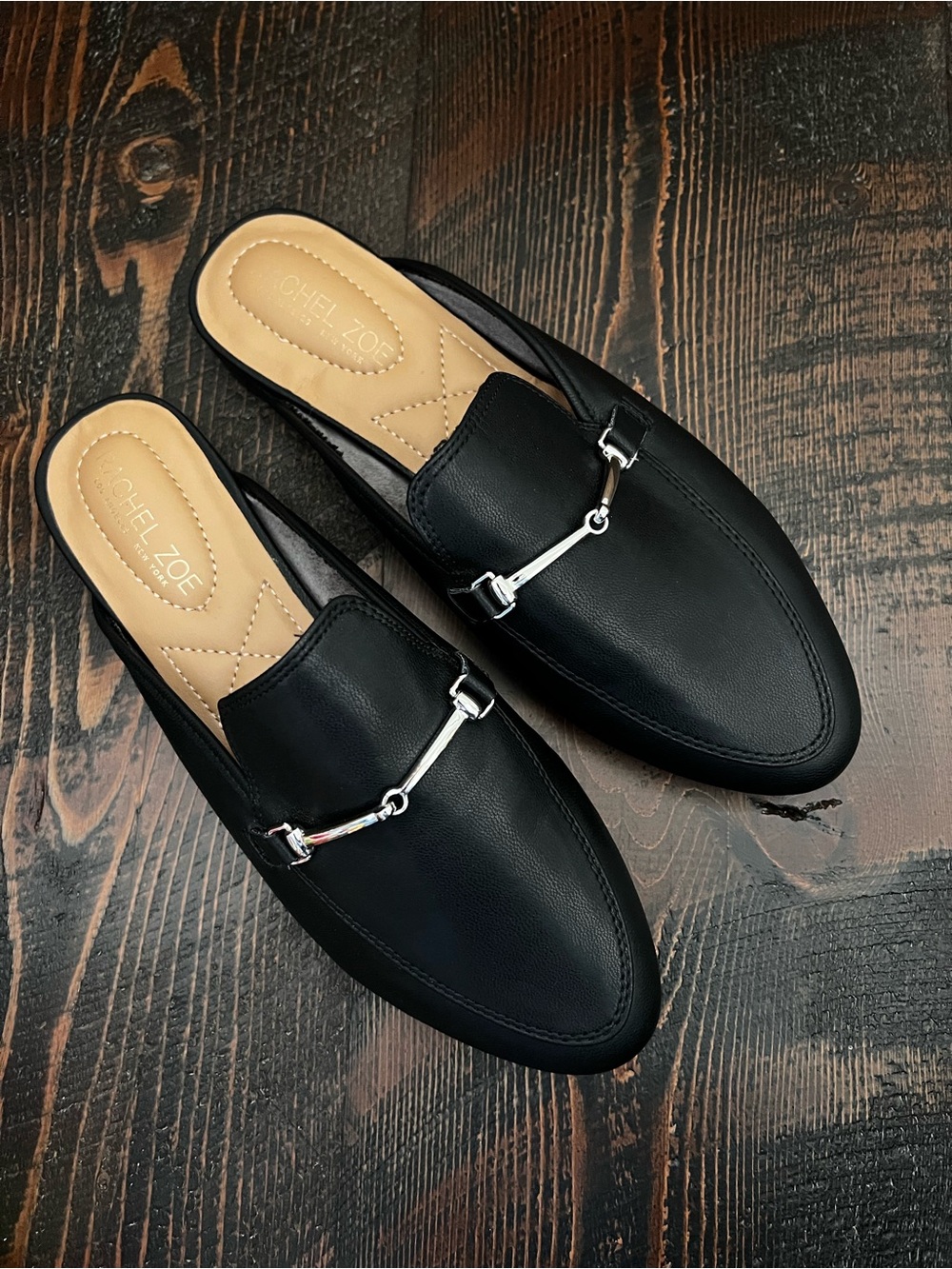 Rachel Zoe Black Mule Loafers with Silver Hardware